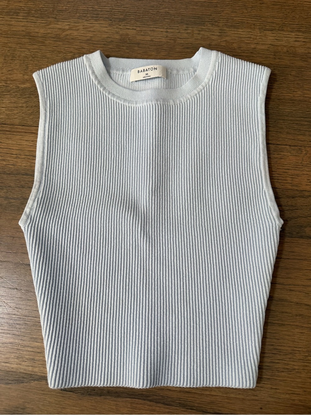 Aritzia Babaton Light Blue Ribbed Sleeveless Knit Top-Size XS